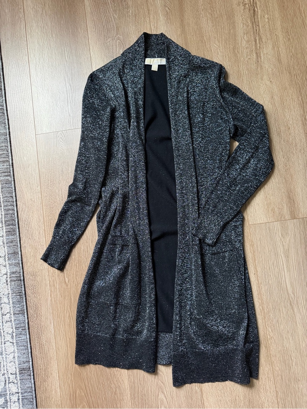 Michael Kors Charcoal Metallic Open-Front Long Cardigan